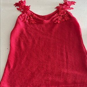 SHEIN Red Textured Camisole with Floral Straps